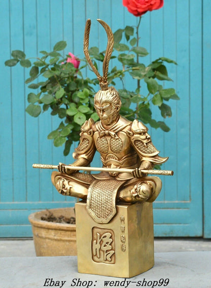 11.8" China Bronze Handsome Monkey King Sun Wukong Warring Winning Buddha Statue
