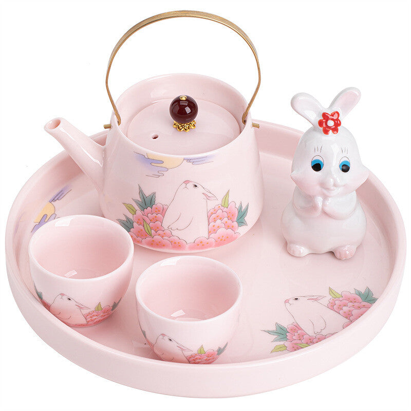Chinese Complete Tea Set Porcelain Tea Pot With Handle Tea Cup Serving Tray New