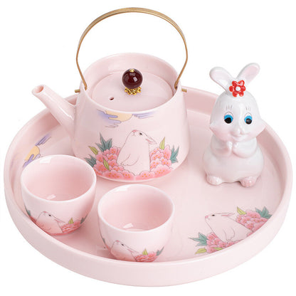 Chinese Complete Tea Set Porcelain Tea Pot With Handle Tea Cup Serving Tray New