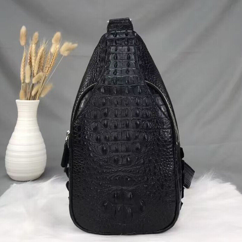 Handcrafted Nile Crocodile Skin Leather Mens Luxury Crossbody bag Sling Backpack