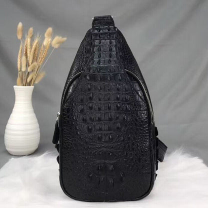 Handcrafted Nile Crocodile Skin Leather Mens Luxury Crossbody bag Sling Backpack