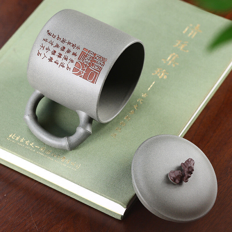 Original Ore Real Yixing Zisha Qingduan Clay Tea Cup With Handle Lid Handmade
