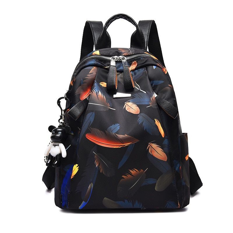 Anti-thief Feather Print Backpack Oxford Cloth Waterproof Travel Schoolbag Large