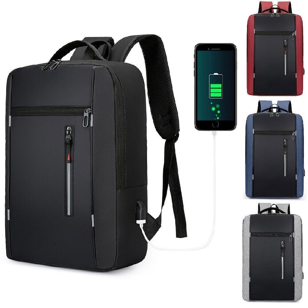 Men Women 17'' Backpack Bookbag School Travel Laptop Rucksack Zip Bag USB Port