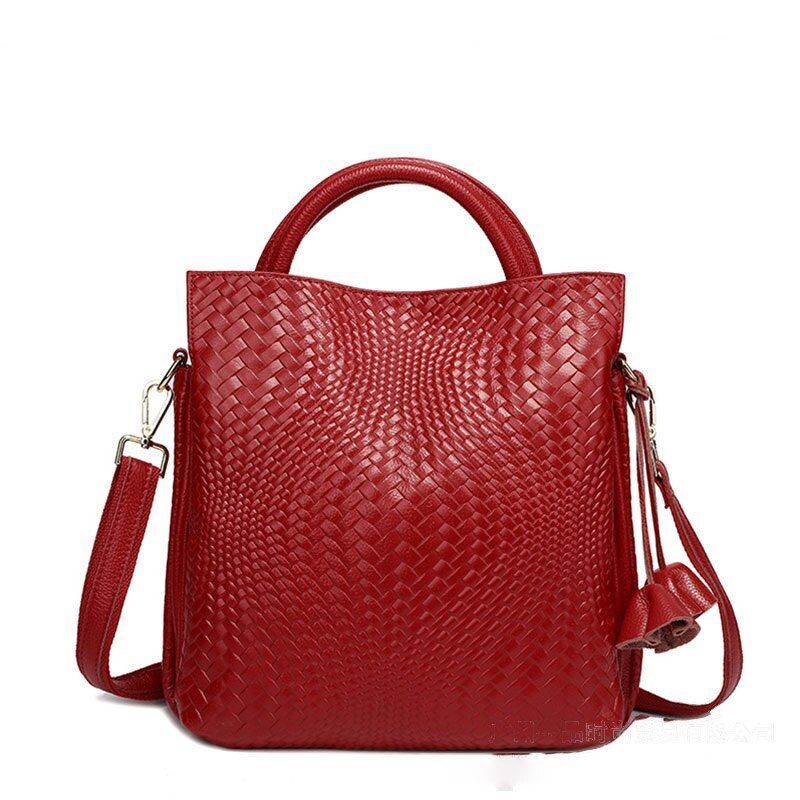 Fashion Bucket Bag Genuine Leather Handbag Purses Soft Casual Tote Bags Cotton
