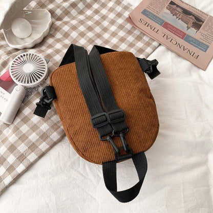 Fashion Women Mini Backpack Solid Color Corduroy Small Simple Bookbags Traveling