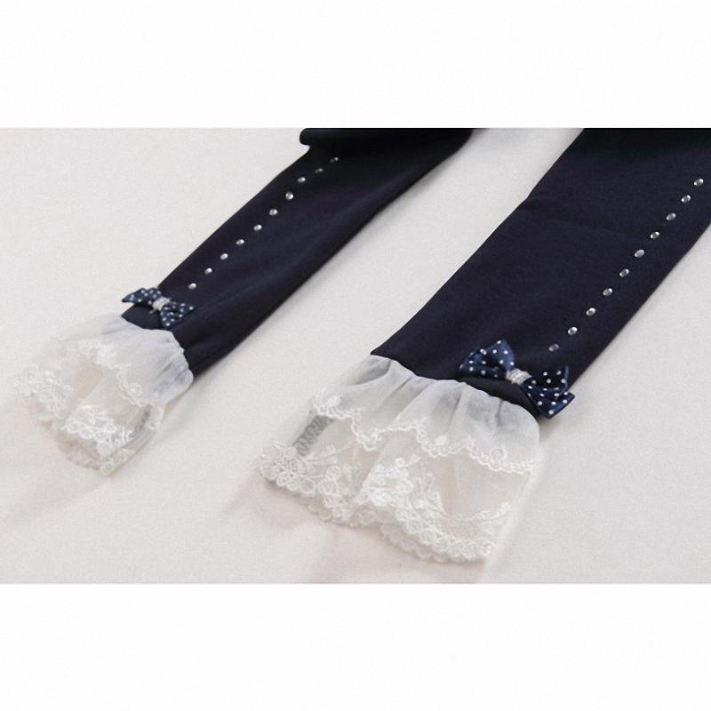 Girls Rhinestone Leggings Spring Fall Children Lace Trim Ruffle Princess Kids