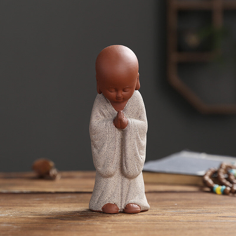 Chinese art decoration creative table ornament zisha purple clay tea pet monk