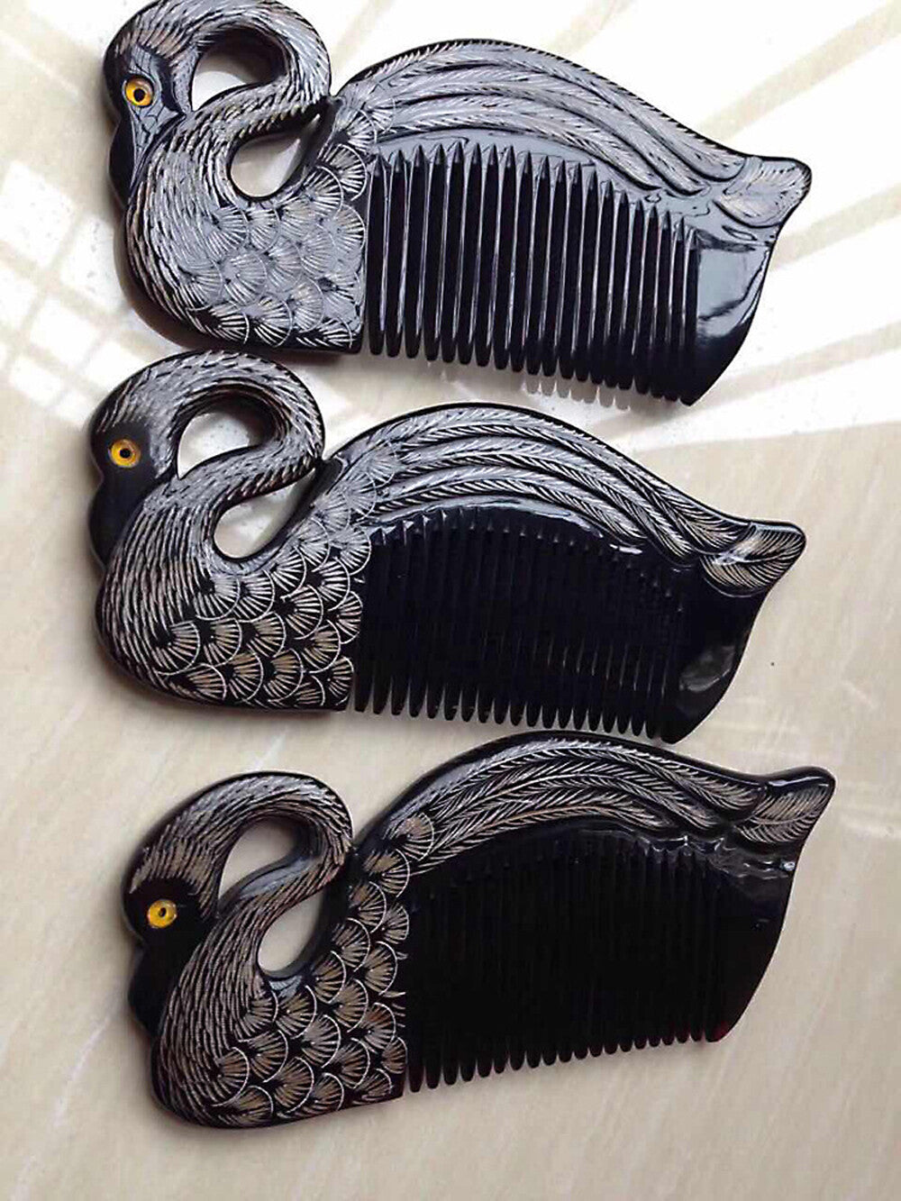 New BLACK HANDMADE YAK Horny SWAN COMB GIFT FROM