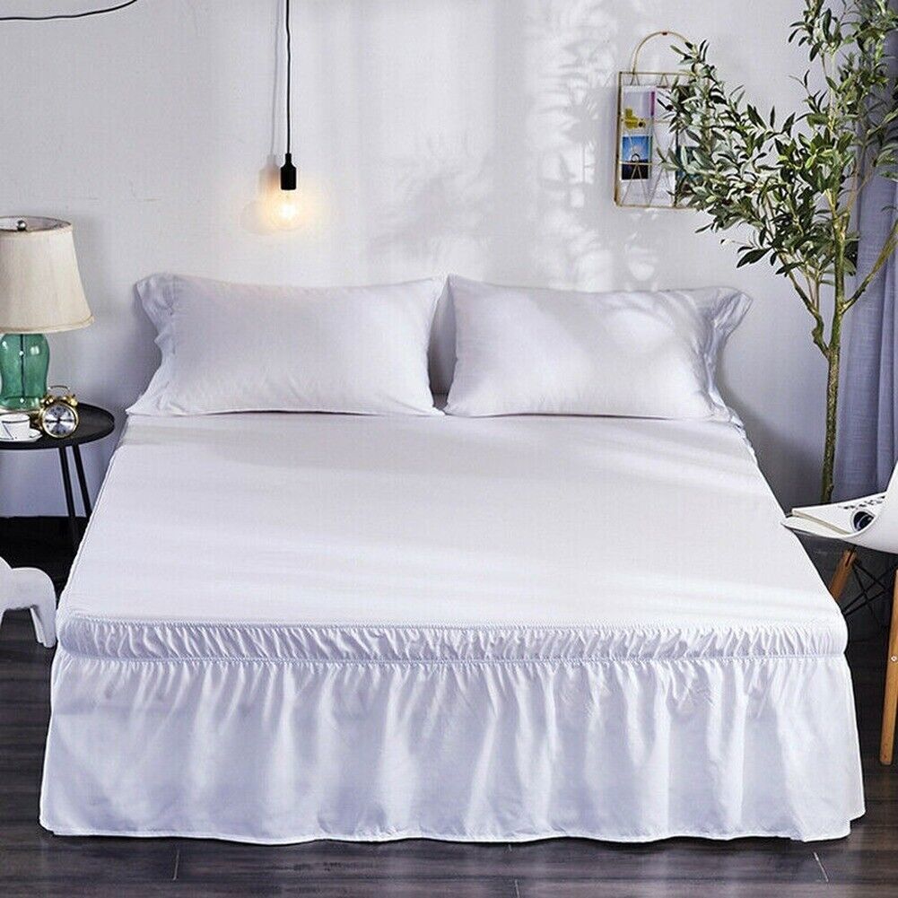 16'' Solid Elastic Bed Skirt Dust Ruffle Pleat Wrap Around Bedding Spread Cover