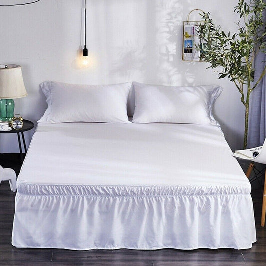 16'' Solid Elastic Bed Skirt Dust Ruffle Pleat Wrap Around Bedding Spread Cover