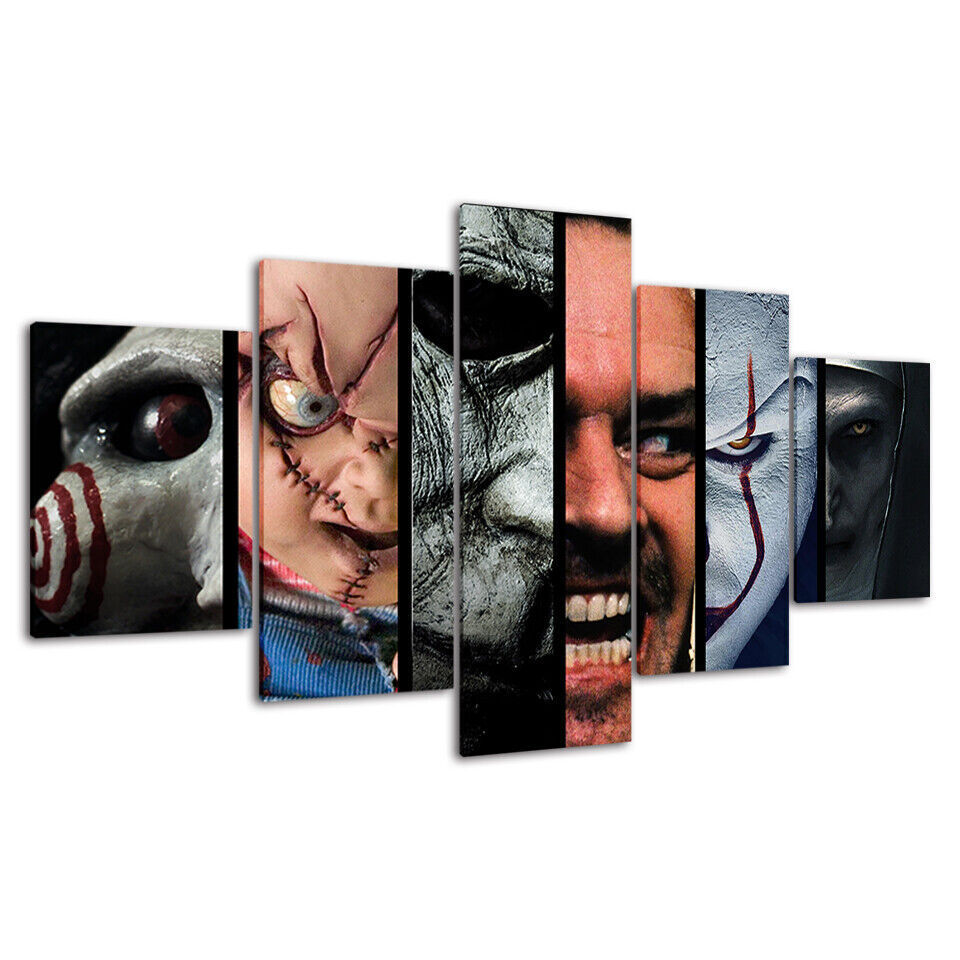 Horror Movie Scary Character Movies Poster Canvas Prints Painting Wall Art 5PCS