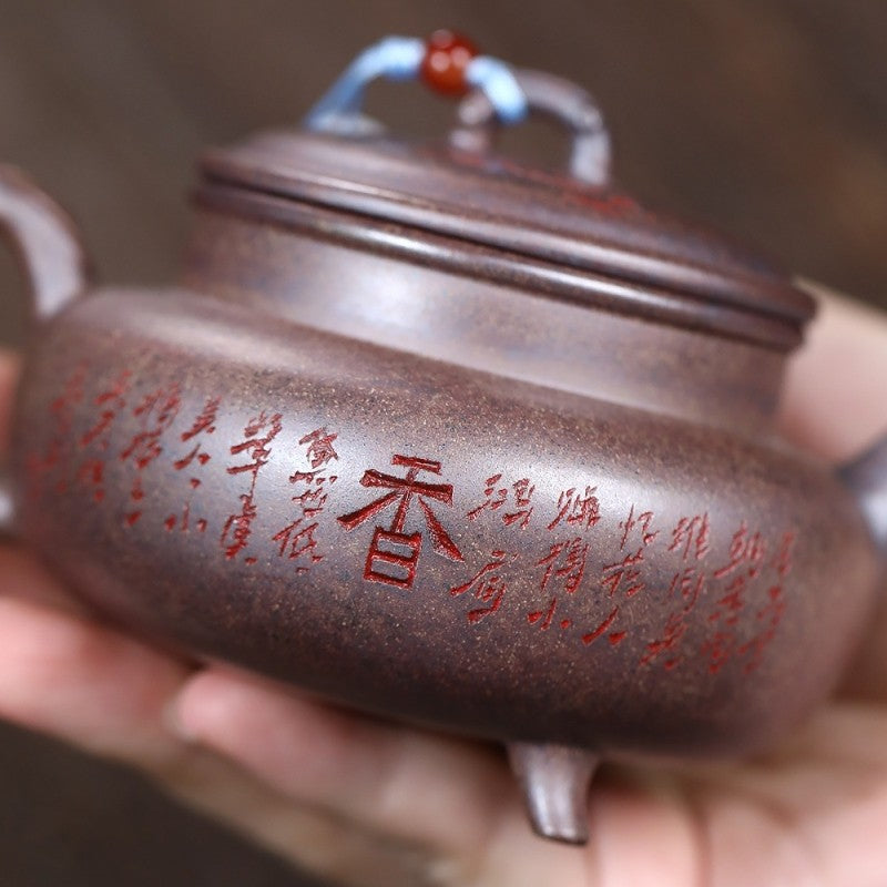 Yixing Zisha Teapot Handmade Purple Clay Wood Fired Rouduan Clay Chinese Teaware