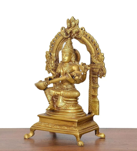 Brass Hindu Goddess of Knowledge Saraswati Idol Statue Figurine Sculpture
