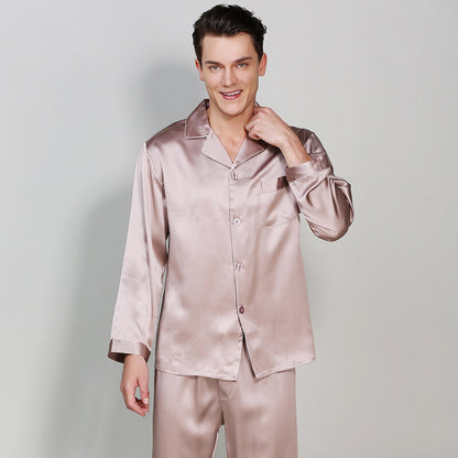 Men's Pajama Sets Mulberry Silk 100% Sleepwear Soft Long Sleeve Shirts Lapel New