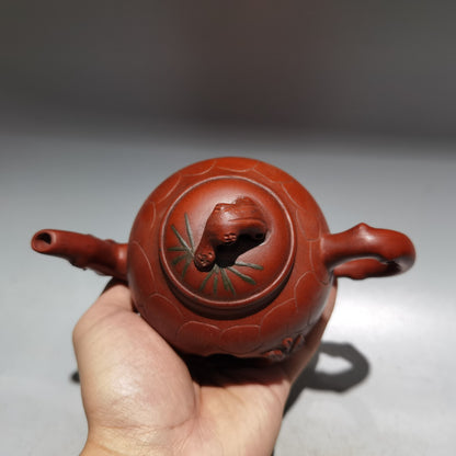 6.6"China Yixing Zisha Pottery Red Clay 300CC Hand Made Snake Pine Needle Teapot