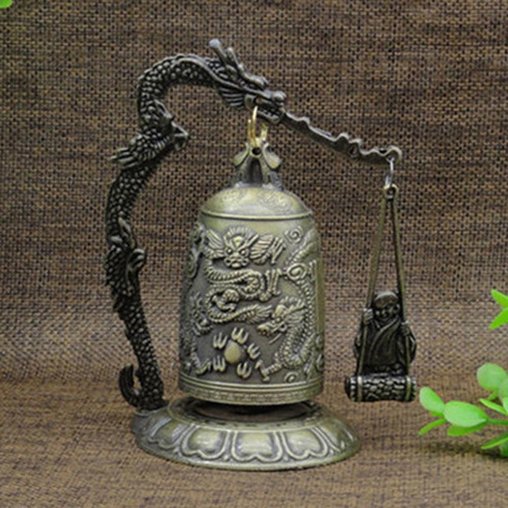 5.12" New Metal Bell Carved Dragon Buddhist Clock Good Luck Feng Shui Ornament