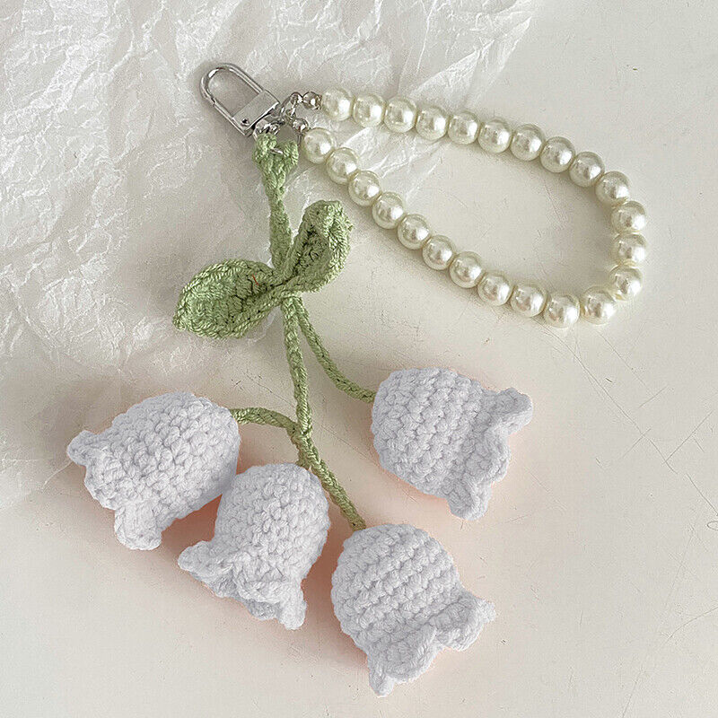 1Pc Flower Knitted Keychain Keyring Women Crocheted Wool Flower Leaf Bag Pendant