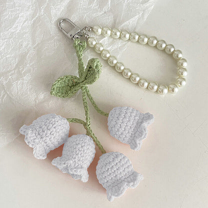 1Pc Flower Knitted Keychain Keyring Women Crocheted Wool Flower Leaf Bag Pendant