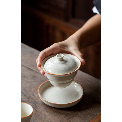 Ceramic Cracked Glaze Gaiwan 145ml 5oz Off White Heat Resistant Kungfu Tea Cup