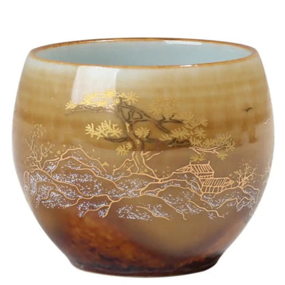 100ML Outline In Gold Pigmented Kung Fu Teacups Retro Ceramic Glaze