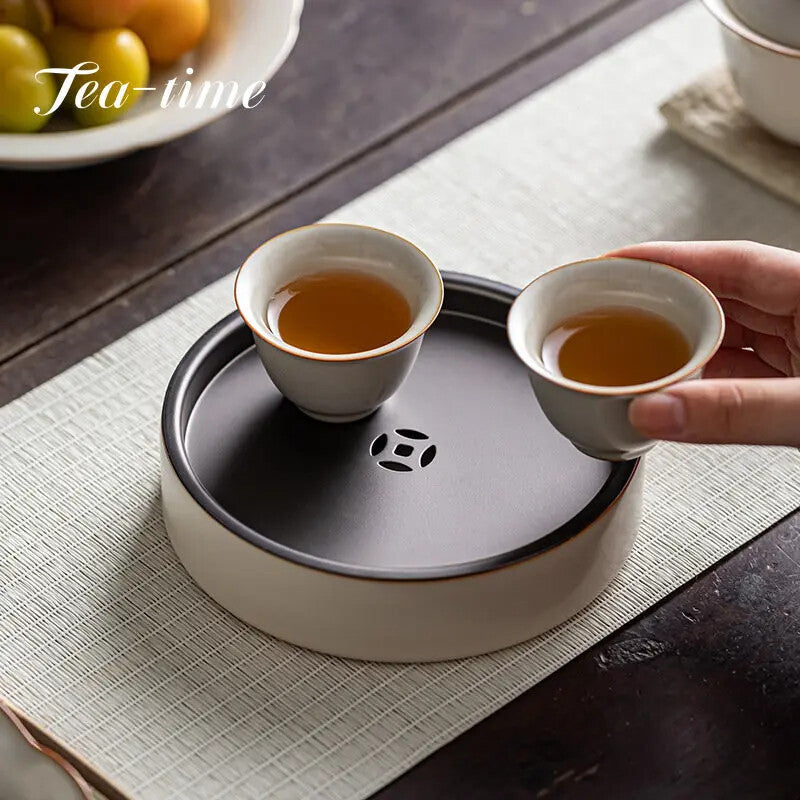 200ml Retro Ceramic Dry Brewing Table Fruit Plate Tea Tray Kungfu Tea Ceremony