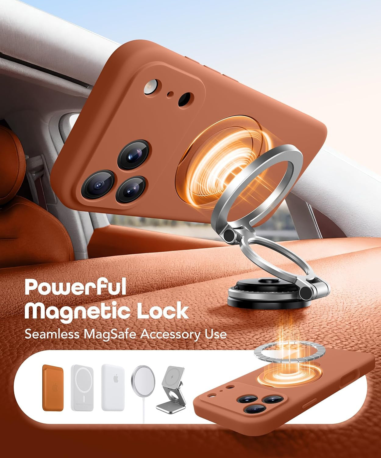 for Iphone 17 Pro Max Case with 360° Spin Magnetic Stand, [Compatible with Magsa