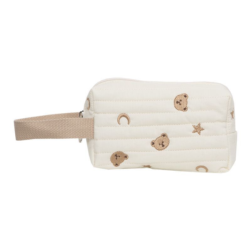 Embroidery Bear Makeup Bag Cotton Canvas Zipper Cosmetic Organizer Pouch Cases