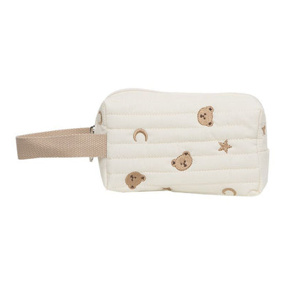 Embroidery Bear Makeup Bag Cotton Canvas Zipper Cosmetic Organizer Pouch Cases