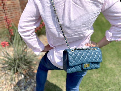 Women Classic Quilted Double Flap Shoulder Crossbody Leather Bag