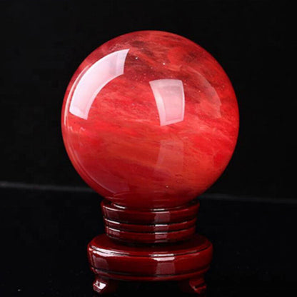 80mm Large Natural Red Smelting Stone Quartz Crystal Sphere Ball Decor + Stand