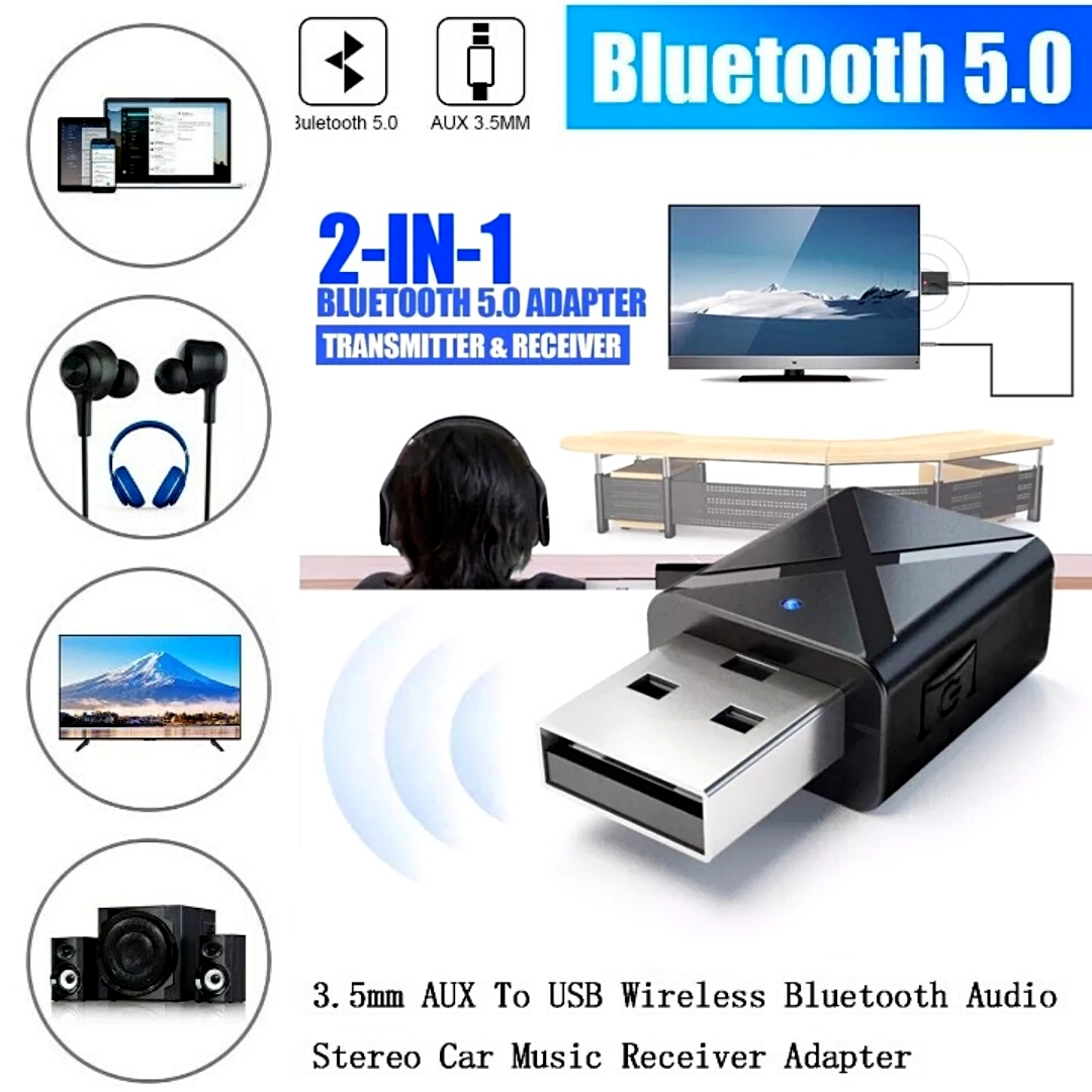 Transmisor de Audio Adaptador Receptor Estereo USB Bluetooth 5.0 PC TV Headphone