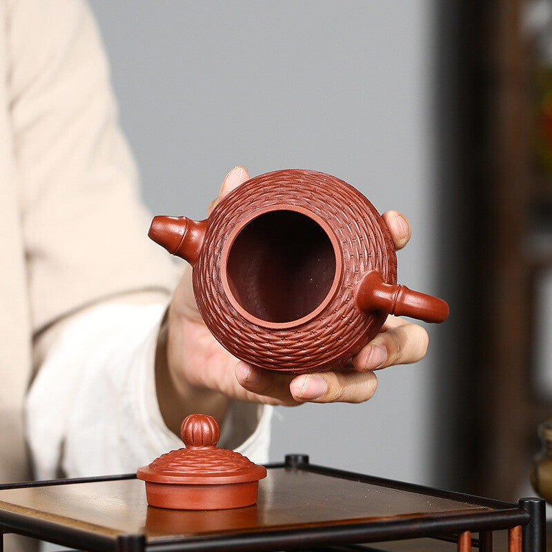 China Yixing Zisha Pottery Clovershrub Clay Handmade 250cc Bamboo Grain Teapot