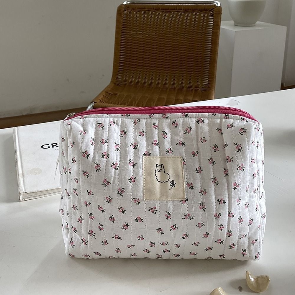 Makeup Bag Cosmetic Storage Toiletry Beauty Case Cotton Floral Travel Pouch 1 PC