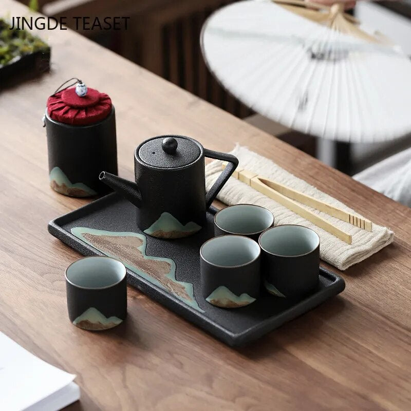 Chinese Pottery Teacup Retro Ceramic Coffee Cup Handmade Tea Set Tea Portable