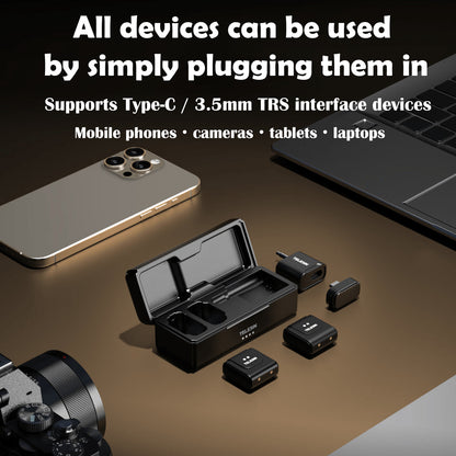 TELESIN 2-in-1 Wireless Lavalier Mic for Phone/ Camera/ PC, Dual Mic