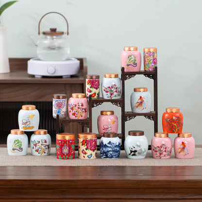 Canister With Lid Sealed Jar For Loose Tea Small Size Porcelain Floral Print New