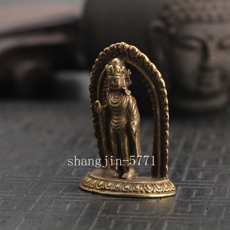 5CM Old Chinese Dynasty Bronze Buddhism Guanyin Kwanyin Buddha Statue