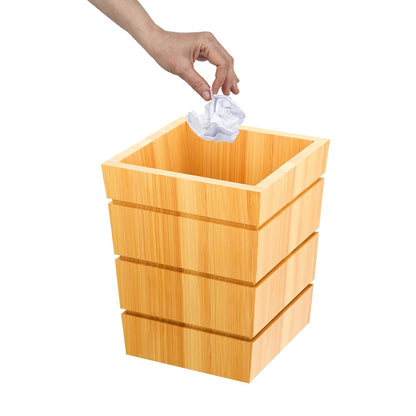 Bamboo Wastebasket Small Square Trash Can for Bedroom Bathroom Home Office Decor