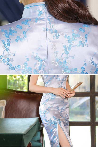 Women Prom Gown Summer Silk Satin Dress Chinese Traditional Cheongsam Size S-4XL