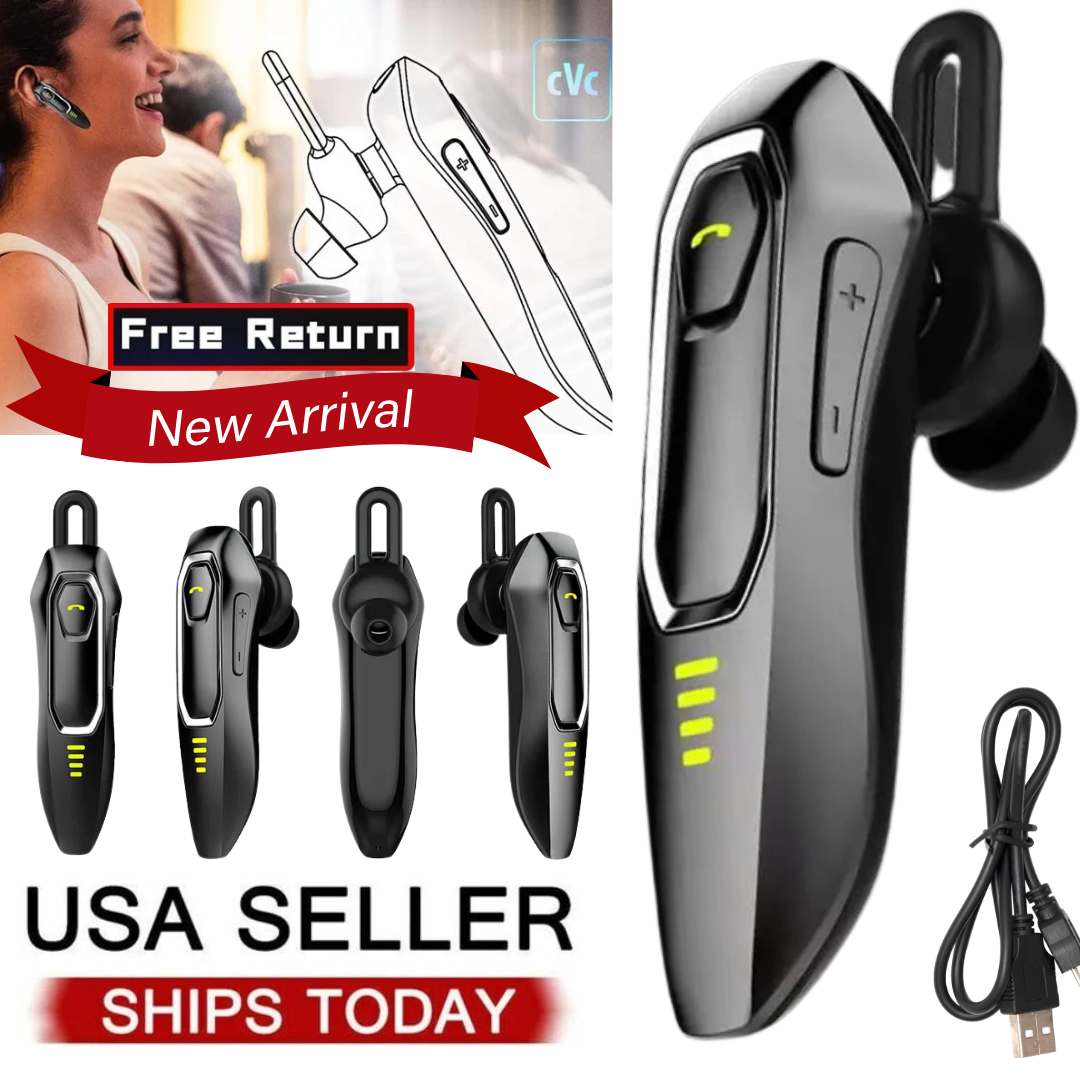 Bluetooth 5.0 Earpiece Wireless Headset Noise Cancelling Earbuds Driving Trucker