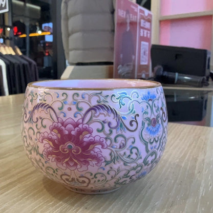 Chinese Enamel Twisted Lotus Tea Cup 160ml Pink Couple/Parents Gift