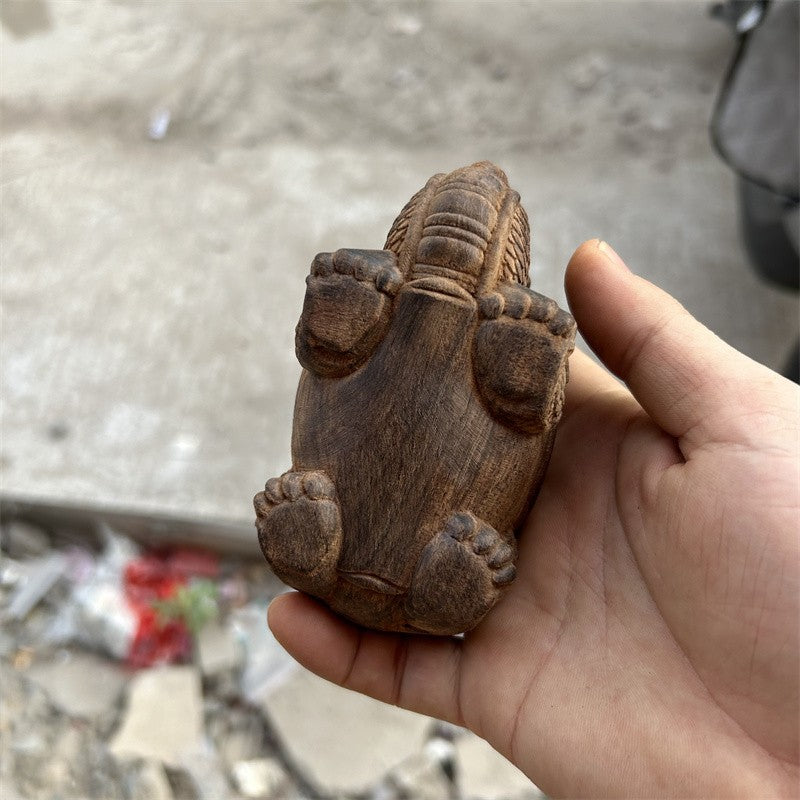 11Cm exquisite agarwood hand-carved auspicious dragon turtle tea pet ornament -