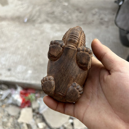 11Cm exquisite agarwood hand-carved auspicious dragon turtle tea pet ornament -