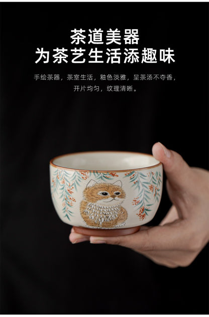 Ru Kiln Master Cup Cat Patterned Tea Cup Ceramic Tea Cup Tea Cup Tea Set