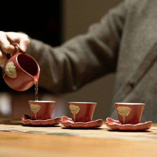 Lotus Ceramic Tea Cup with Saucer Small Gongfu Cup