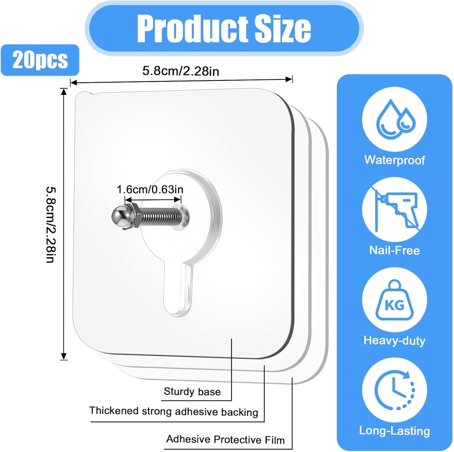20Pack Self-Adhesive Wall Hooks – Seamless Punch-Free Nail Screw Stickers