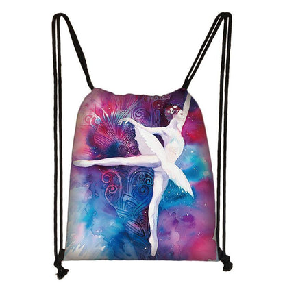 Watercolor Art Print Backpack Drawstring Bag Daypack Gymnast Storage Bag Travel