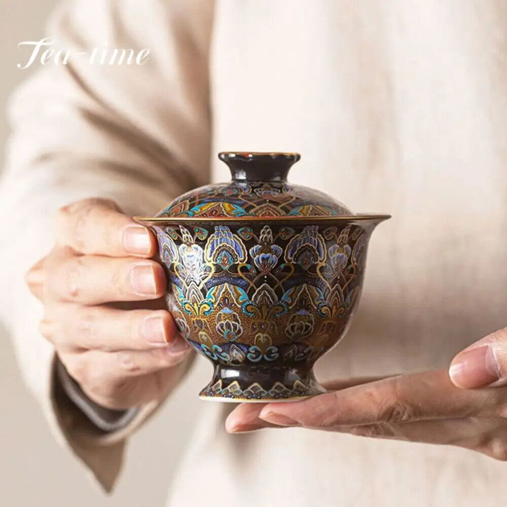 150ml Chinese Enamel Colored Gaiwan Hand Grasping Bowl Tea Lid Set Tea Tureen