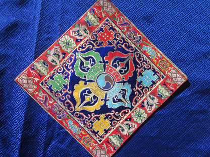 BROCADE ALTAR CLOTH TIBETAN BUDDHIST NEPAL ROYAL BLUE DOUBLE DORJE SQUARE SILK